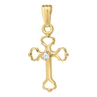 14K Gold-Filled Open Cross Pendant with CZ 15" Chain