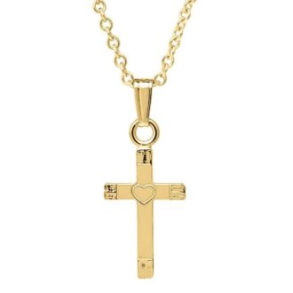 14K Gold-Filled Cross Pendant with Engraved Heart and 13" Chain