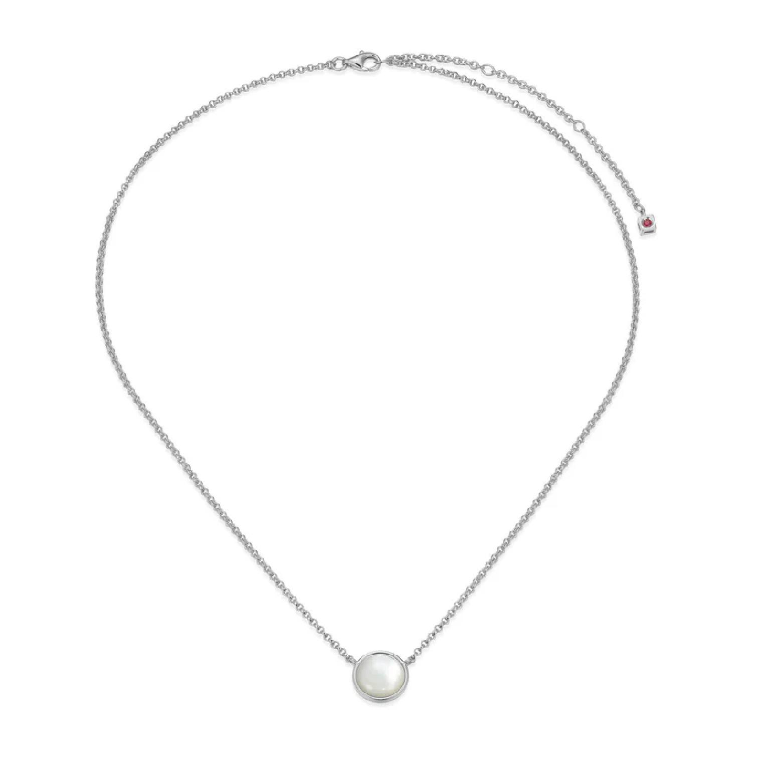 Lustre White Mother of Pearl Drop Pendant Necklace with Rolo Chain