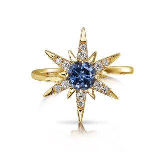 Star Ring with .18ctw Round Diamonds and Montana Sapphire in 14k Yellow Gold