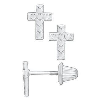 Heart Pattern Cross Stud Earrings in Sterling Silver