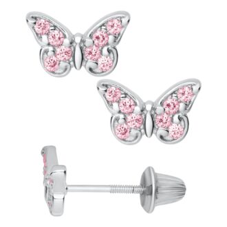 Pink Butterfly Stud Earrings in Sterling Silver