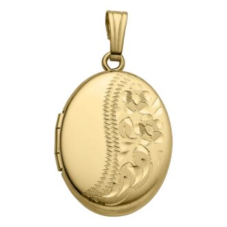 14k Gold-Filled Satin Engraved Oval Locket, 18" Chain