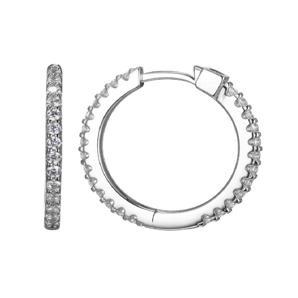 Rhodium-Plated Sterling Silver Stardust CZ 20mm Hoops
