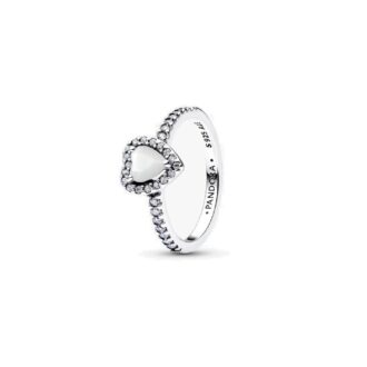 Pandora Silver Mother of Pearl Heart Halo Ring Size 54
