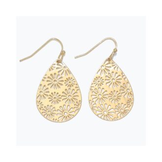 Gold Floral Cutout Teardrop Dangle Earrings