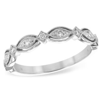 Ladies Milgrain Diamond Wedding Band .15ctw 14k White Gold