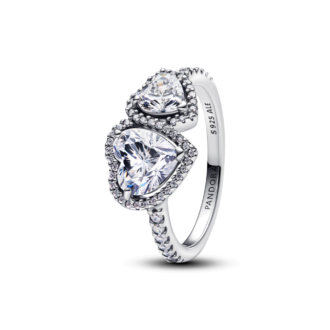 Pandora Sterling Silver Double Heart CZ Fashion Ring Size 54