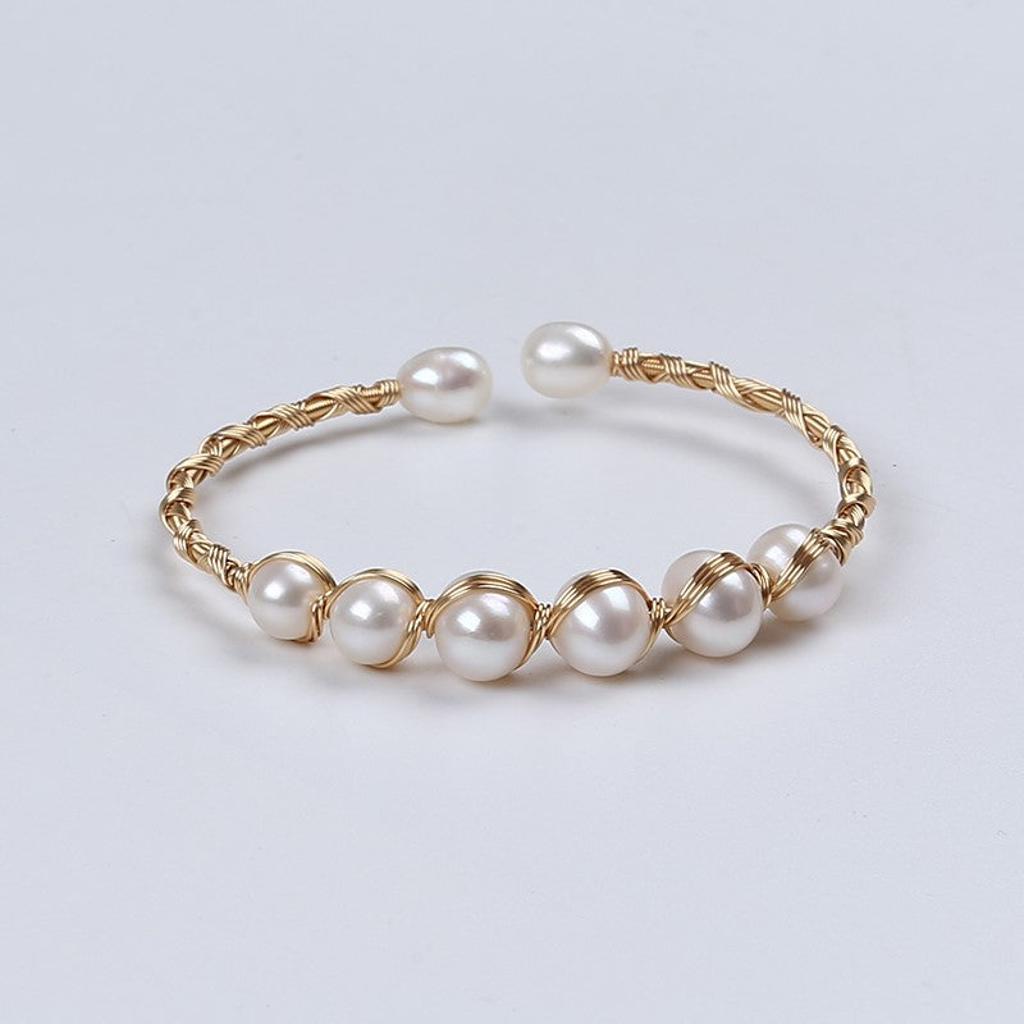 Yellow Multi-Wrap Wire Freshwater Pearl Bracelet