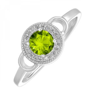 Peridot Halo Ring .05ctw Diamond Accents Sterling Silver
