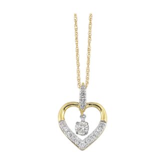 Open Heart Floating Diamond Necklace .14ctw 10k Yellow Gold