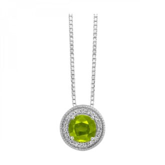 Peridot Halo Drop Pendant with .05ctw Diamonds, 925 Silver