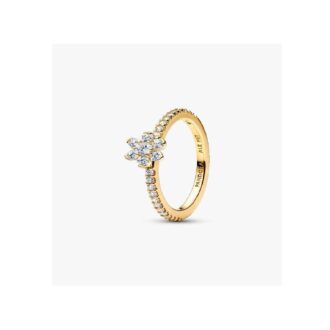 Pandora 14K Yellow Gold Plated CZ Flower Ring Size 52