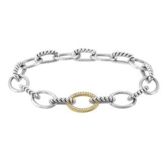 Silver & 14K Gold Open Braided Link Diamond Bracelet 1/8ctw