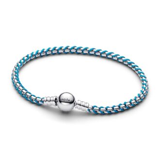 Pandora Braided Silver Chain Bracelet w/ Turquoise Cord 19cm