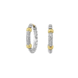 Beaded Diamond Hoop Earrings in Sterling & 14K Yellow Gold
