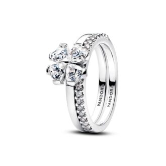 Pandora Sterling Silver Clover Splittable CZ Ring Size 54