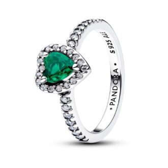 Pandora Sterling Silver Green Heart Ring Clear CZ Size 54