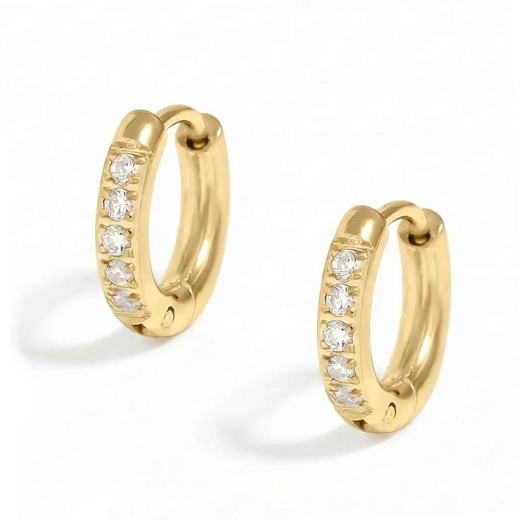 18k Gold-Plated Stainless Steel CZ Huggie Hoop Earrings