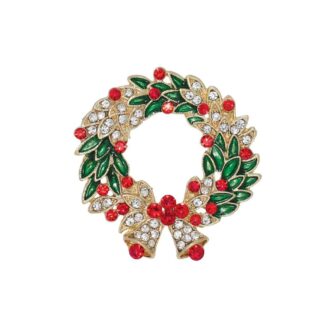 Yellow Enamel Wreath Brooch with Crystal Bells