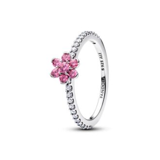 Pandora Sterling Silver Pink & Clear CZ Flower Ring Size 54