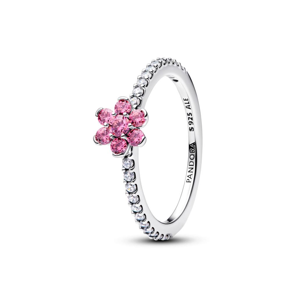Pandora Sterling Silver Pink & Clear CZ Flower Ring Size 54