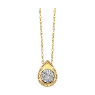 Milgrain Teardrop Diamond Necklace .10ctw 14k Yellow Gold