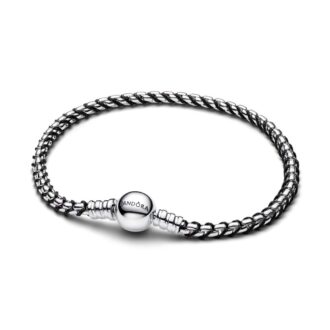 Pandora Braided Silver Box Chain & Black Cord Bracelet 19cm