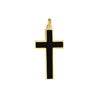 14k Yellow Gold Black Enamel Cross Pendant
