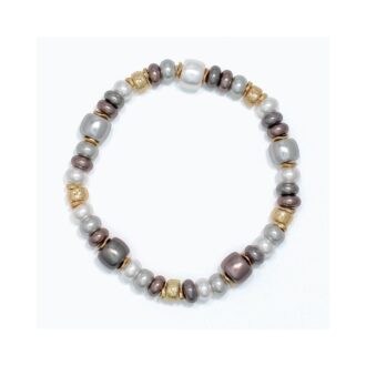 Tri-Color Pearl Stretch Bracelet with Gold Accents