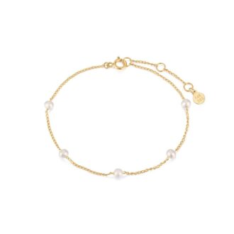 Fergie 14K Yellow Gold Pearl Station Bracelet, 7"