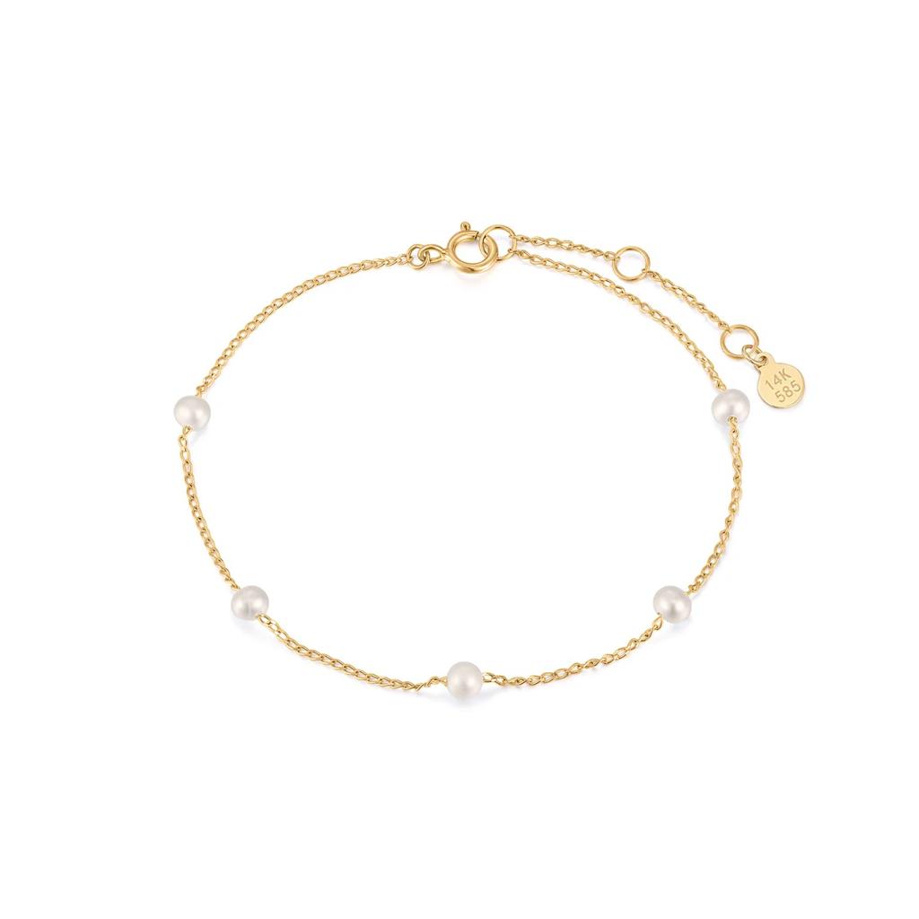 Fergie 14K Yellow Gold Pearl Station Bracelet, 7"