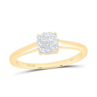 10K Yellow Gold Square Diamond Cluster Promise Ring 1/5 CTW