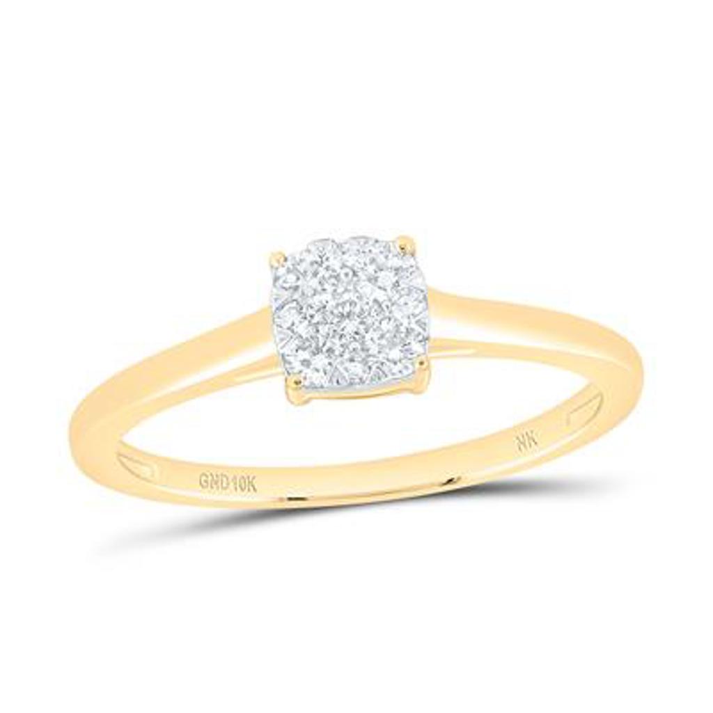 10K Yellow Gold Square Diamond Cluster Promise Ring 1/5 CTW