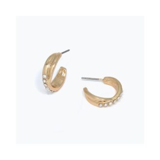 Yellow Gold Tone Clear CZ X Huggie Hoop Earrings