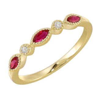 Marquise Ruby & .02ctw Diamond Ring in 10k Yellow Gold