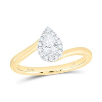 10K Yellow Gold Pear Halo Diamond Bypass Promise Ring