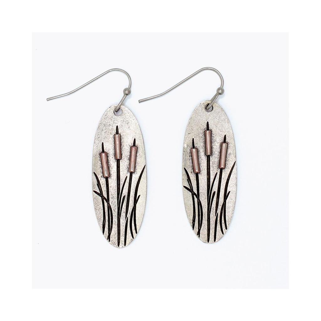 Two-Tone Silver Cattail Dangle Earrings
