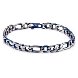 Inox Men's Blue IP Figaro Chain Bracelet in Stainless Steel