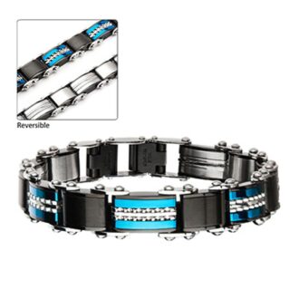 Inox Men's Reversible Black & Blue IP Stainless Bracelet