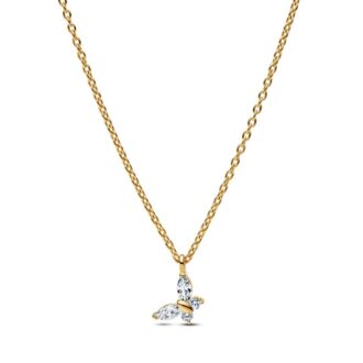 Pandora Butterfly 14K Gold-Plated Necklace with Clear CZ