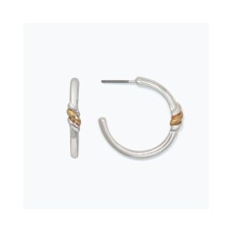 Sterling Silver Half Hoop Earrings with Gold Twist Center