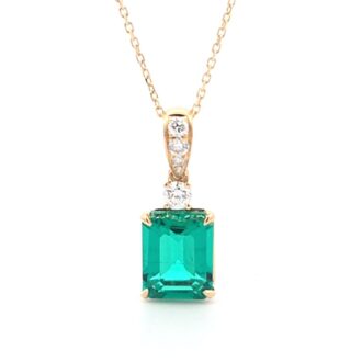 Emerald-Cut Lab Emerald Drop Pendant .24ctw 14k Yellow Gold