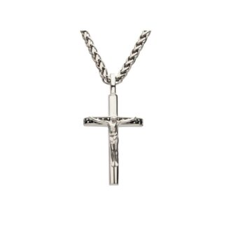 Inox Stainless Steel Crucifix Pendant with Black Sapphires