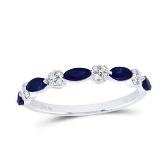 10k White Gold Stack Ring: Blue Sapphires & .10ctw Diamonds