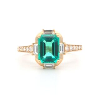 14K Yellow Gold Lab-Grown Emerald Ring, .35ctw LG Diamonds