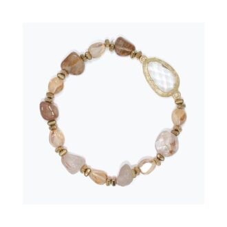 Brown/Clear/White Beaded Stretch Bracelet w/ Yellow Accents