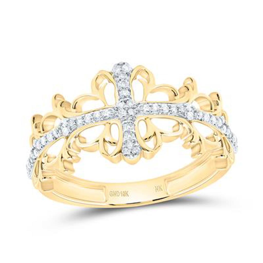 1/6 CTW Diamond Cross Ring in 10K Yellow Gold