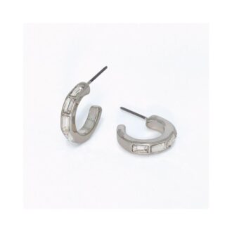 Silver Clear Baguette Crystal Hoop Earrings