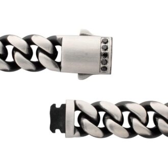 Inox 12mm Reversible Black Cuban Bracelet, Sapphire Clasp